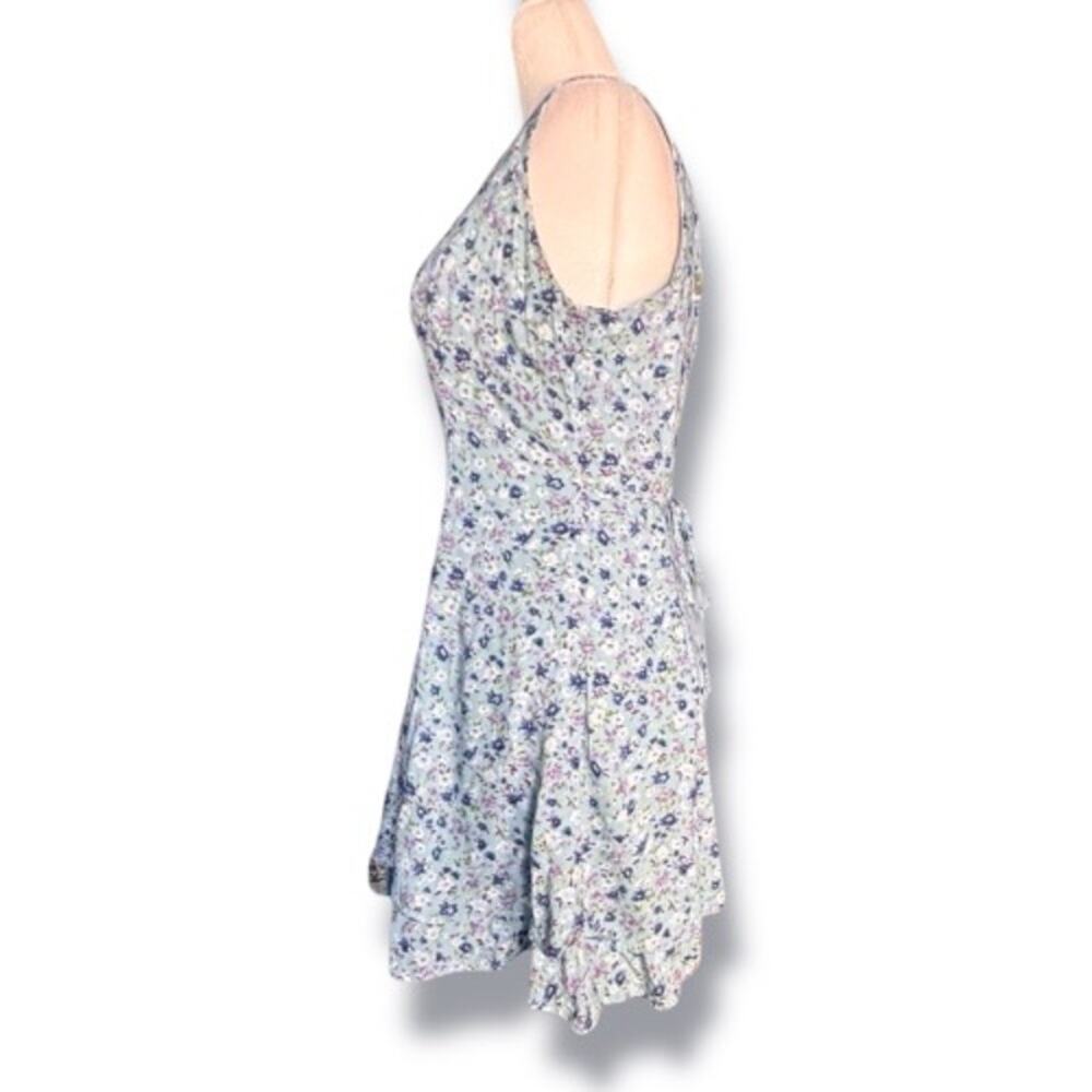 Vintage All That Jazz Baby Blue Floral Sleeveless Open Cross Back Mini Dress - Picture 3 of 9